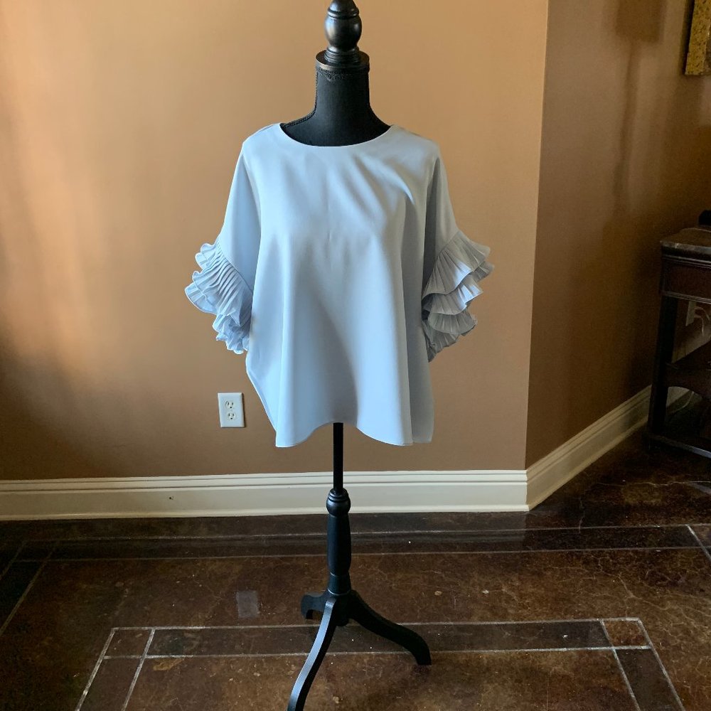 Blue Ruffled Sleeve Top